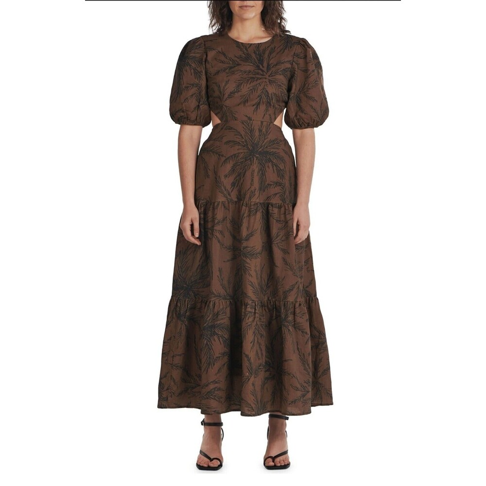 Charlie Holiday Womens Sz 6 M Flores Isles of Palm Cutout Linen Blend Maxi Dress